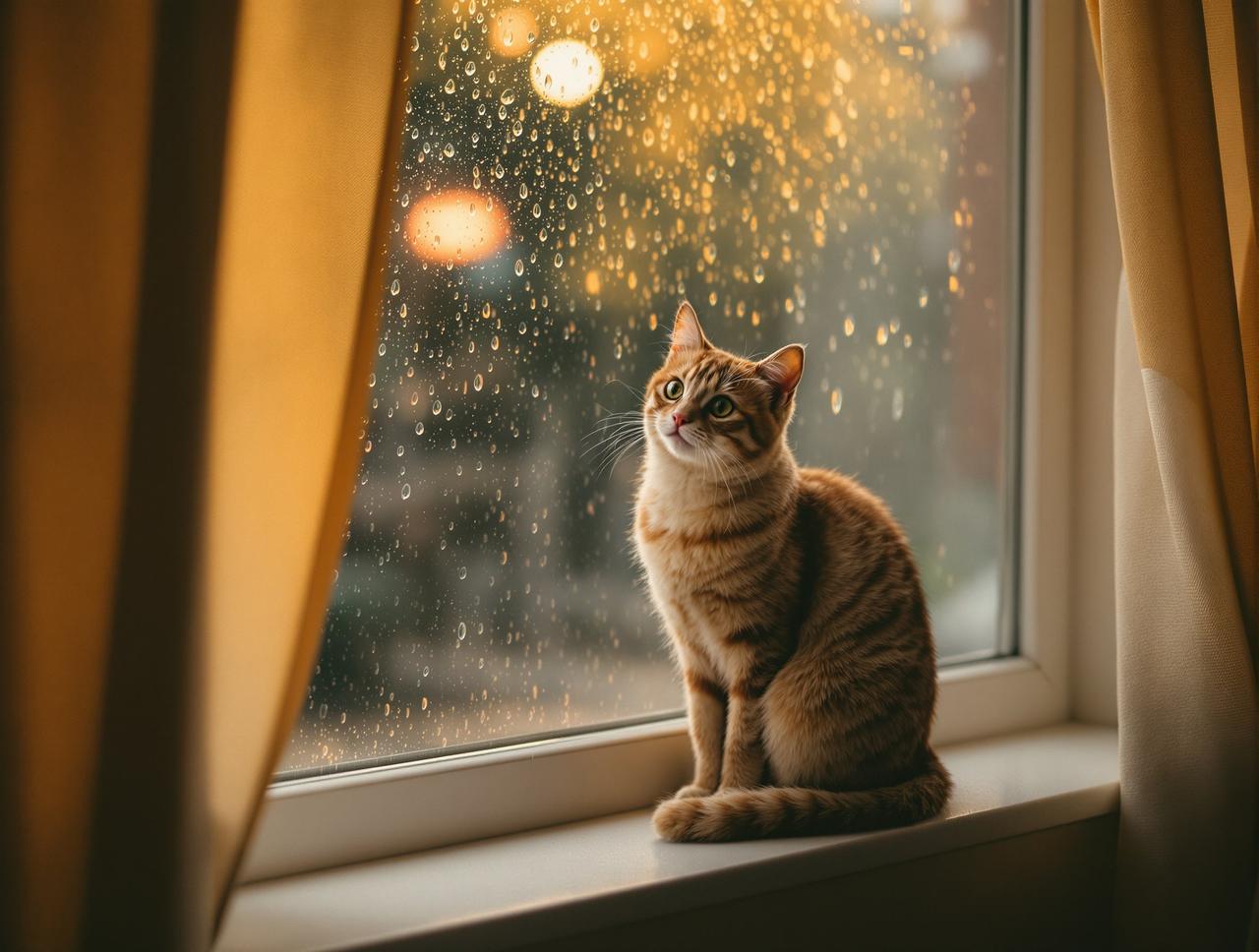 雨天窗台的猫 - 奶茶视频 雨天窗台的猫